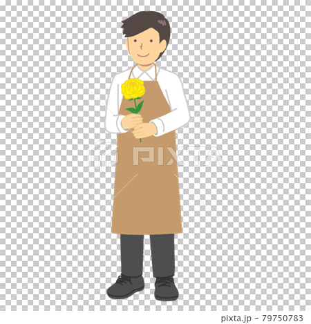 エプロンを着た花屋さんの男性 エプロンを着た花屋さんの男性 79750783