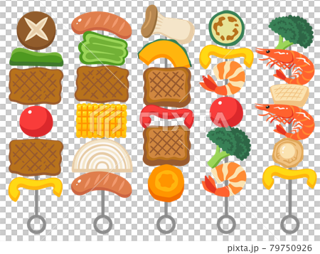 A set of ingredients stuck on a barbecue skewer 79750926