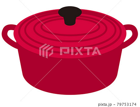 ふた付きの赤い両手鍋1つのイラスト素材