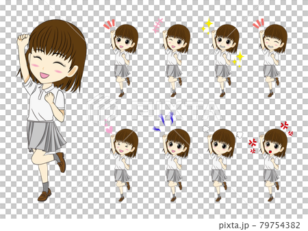 Polo shirt student girl facial expression difference Polo shirt student girl facial expression difference 79754382
