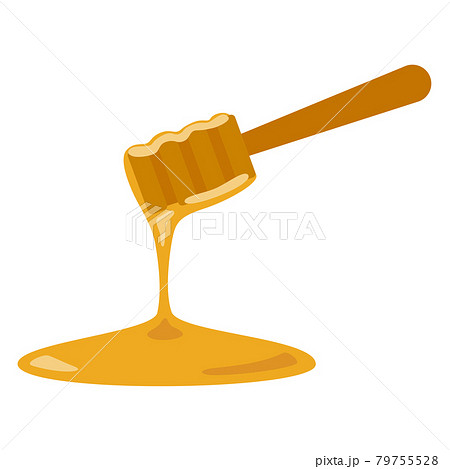 蜂蜜のイラスト。ハニーディッパーからとろとろ流れるはちみつ。 79755528