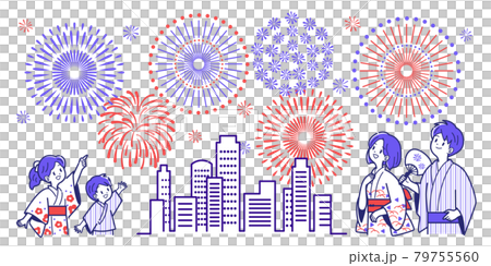 Family enjoying fireworks on a white background Family enjoying fireworks on a white background 79755560