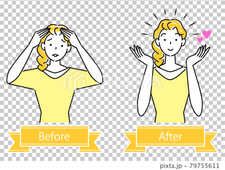 護髮 稀疏的頭髮 白髮 頭髮困擾前後 可愛的女人插圖 簡單向量 79755611