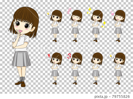 Polo shirt female student facial expression difference 79755826