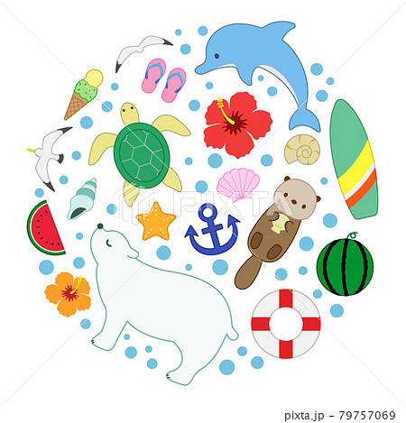 海 夏 マリン コレクション 円形 色つきライン のイラスト素材