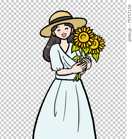 ひまわりを持った女性のイラストのイラスト素材 ひまわりを持った女性のイラストのイラスト素材