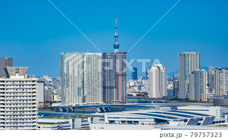 東京　晴海周辺のタワーマンションとスカイツリー 79757323