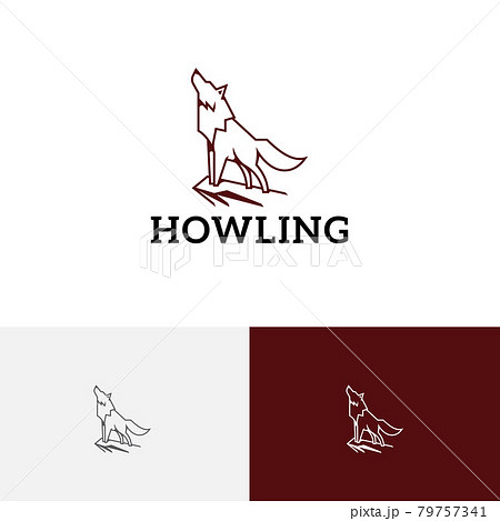 Howling Wolf on Cliff Mountain Wild Animal Line Logo 79757341