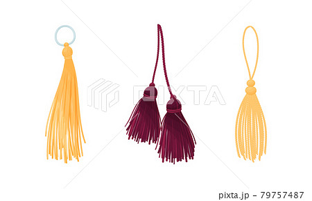 Tassel for Fabric and Clothing Decoration with Braided Cord and Yarn Skirt Vector Set Tassel for Fabric and Clothing Decoration with Braided Cord and Yarn Skirt Vector Set 79757487