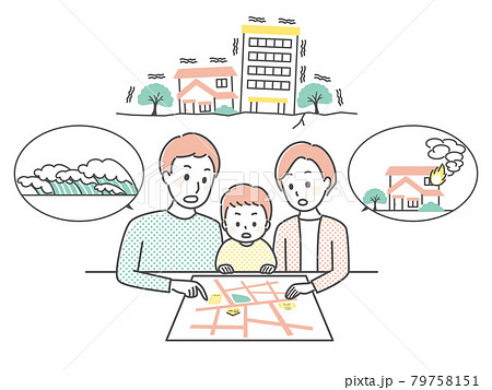 避難場所を考える家族 79758151