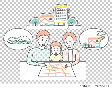 避難場所を考える家族 79758151