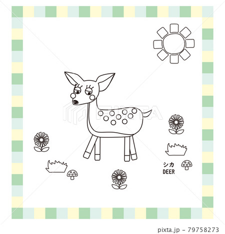 かわいい動物シリーズ 線画 鹿のイラスト素材