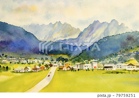 Painting of Gosau is a village in the Austrian. 79759251