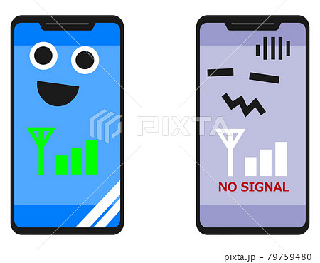 スマホの電波受信状態を表した顔のイラストのイラスト素材 スマホの電波受信状態を表した顔のイラストのイラスト素材
