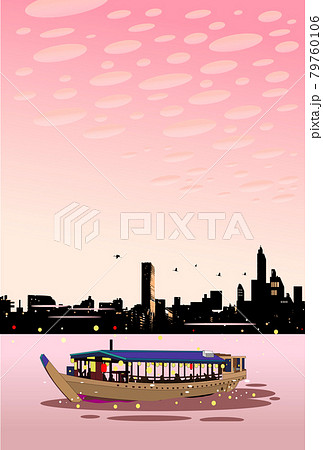秋空の夕景と屋形船 秋空の夕景と屋形船 79760106