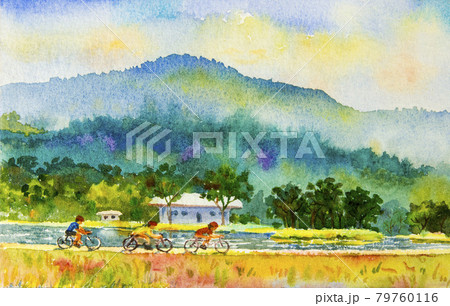 Landscape original painting family fitness. Landscape original painting family fitness. 79760116