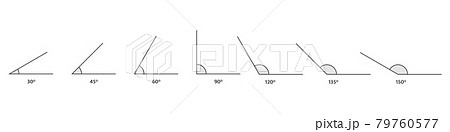 Angle line art icons set. 150 135 120, 90 60, 45 30, degree measure. Math geometric design element. Technical architect blank. Trigonometry templates. Triangle sign. Vector illustration Angle line art icons set. 150 135 120, 90 60, 45 30, degree measure. Math geometric design element. Technical architect blank. Trigonometry templates. Triangle sign. Vector illustration 79760577
