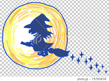 萬聖節那天，一個拿著掃帚在夜空中飛翔的女巫 79760636