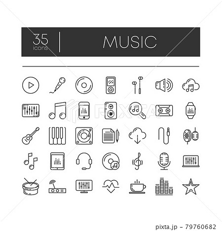 Set of 35 line icons of music for modern concepts, web and apps on white background. Vector illustration. 79760682