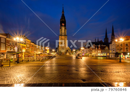 Delft Market Square Markt in the evening. Delfth, Netherlands 79760846