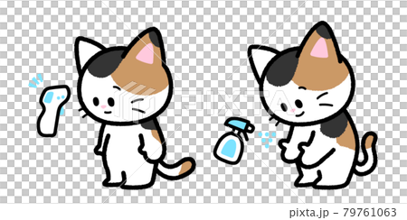 検温と消毒をする三毛猫 検温と消毒をする三毛猫 79761063