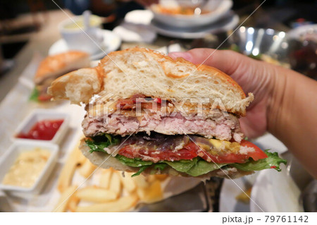 pork burger, beetroot burger or cheese burger pork burger, beetroot burger or cheese burger 79761142