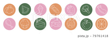 Bright icons of various foods and drinks - Vector 79761418