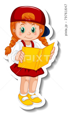 Sticker template with a girl reading a book isolated 79761647
