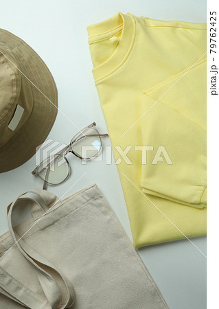 Stylish female wear on white background, top view Stylish female wear on white background, top view 79762425