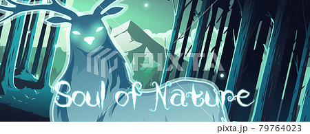 Soul of nature cartoon banner magic deer in forest 79764023