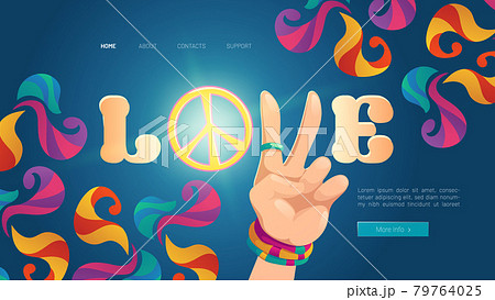 Love Cartoon Landing With Hippie Hand Show Peaceのイラスト素材 Love Cartoon Landing With Hippie Hand Show Peaceのイラスト素材
