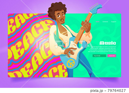 Hippie peace music cartoon landing page, musician Hippie peace music cartoon landing page, musician 79764027