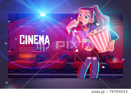 Cinema cartoon web banner young girl with pop corn Cinema cartoon web banner young girl with pop corn 79764033
