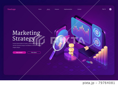 Marketing strategy isometric landing page, banner Marketing strategy isometric landing page, banner 79764081