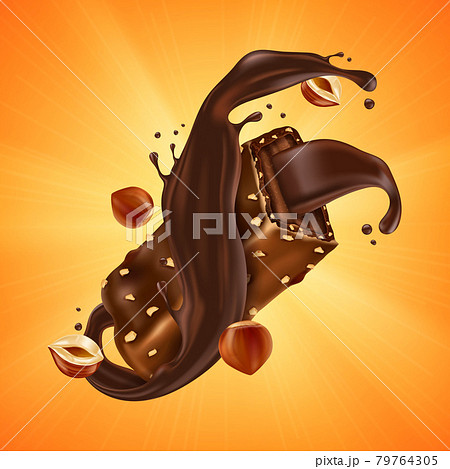 Sweet chocolate bar with hazelnut and caramel 79764305