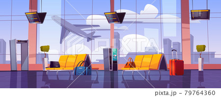 Airport Waiting Room With Airplane Take Off Viewのイラスト素材