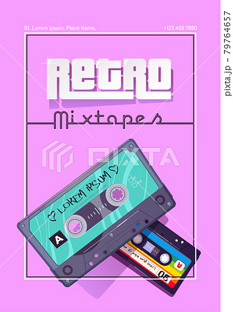 Retro mixtapes cartoon poster, music and sound 79764657