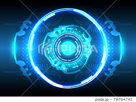 Futuristic hologram Sci-Fi glowing HUD circle. Abstract hi-tech background. Head-up display interface. Virtual reality technology innovation. Light effect. Digital business 79764745