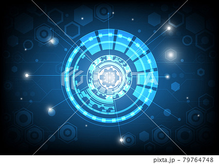 Futuristic Sci-Fi glowing HUD circle and sphere. Light effect. Abstract hi-tech background. Head-up display interface. Virtual reality technology innovation screen. Digital business. Geometrics of 79764748