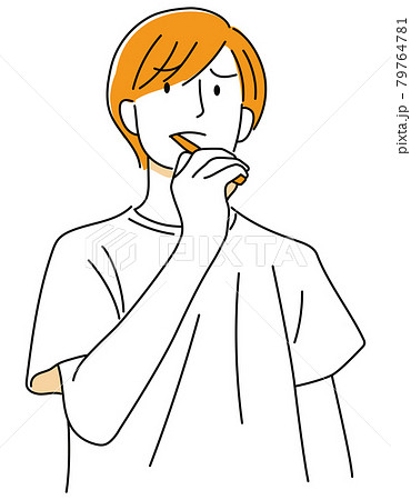 男の子04 01 手描き 困った顔で歯ブラシをする男性の上半身03 のイラスト素材