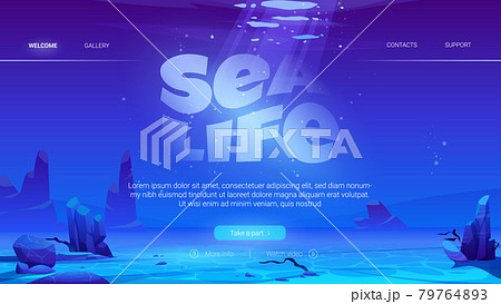 Sea life cartoon web page with ocean underwater Sea life cartoon web page with ocean underwater 79764893