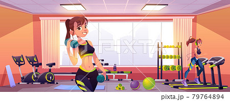 Young women exercising in gym, fit girls workout Young women exercising in gym, fit girls workout 79764894