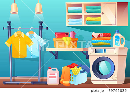 Laundry room with clean or dirty clothes, vector Laundry room with clean or dirty clothes, vector 79765026