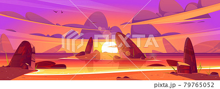 Sunset in ocean, pink clouds in sky above sea Sunset in ocean, pink clouds in sky above sea 79765052