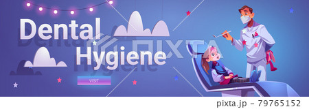 Dental hygiene banner with doctor and girl patient Dental hygiene banner with doctor and girl patient 79765152
