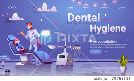 Dental hygiene banner with doctor and girl patient Dental hygiene banner with doctor and girl patient 79765153