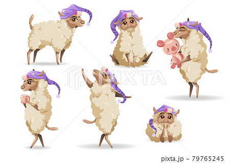 Cute sheep character in sleeping hat 79765245
