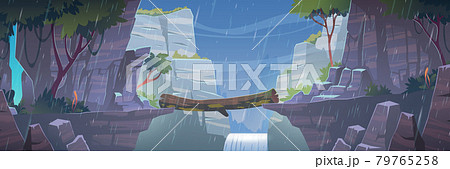 Log bridge between mountains above cliff at rain Log bridge between mountains above cliff at rain 79765258