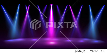Stage illuminated by blue and pink spotlights 79765342