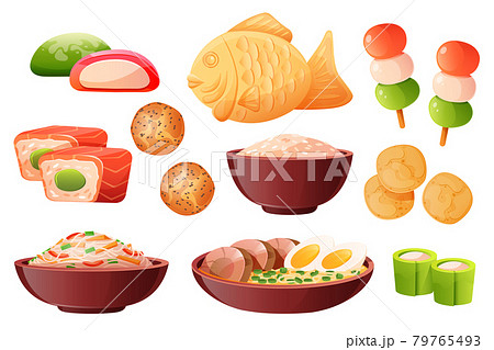 Japanese food, rice in bowl, sushi and ramen Japanese food, rice in bowl, sushi and ramen 79765493